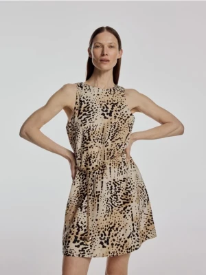 Reserved - Lniana sukienka mini - wielobarwny