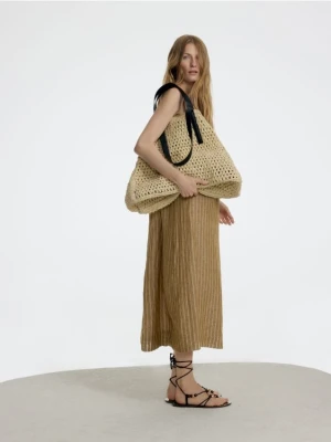 Reserved - Lniana sukienka w paski - warm olive