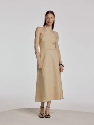 Reserved - Lniana sukienka z wiązaniem - beżowy