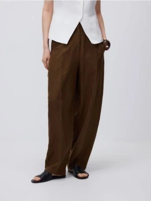 Reserved - Lniane spodnie barrel leg - ciemnobrązowy