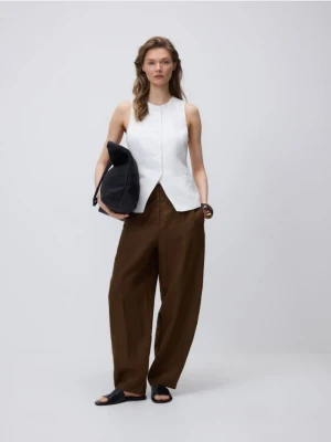Reserved - Lniane spodnie barrel leg - ciemnobrązowy