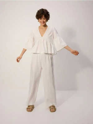 Reserved - Lniane spodnie - biały