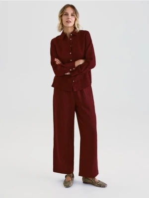 Reserved - Lniane spodnie - burgundowy