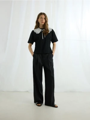 Reserved - Lniane spodnie - czarny