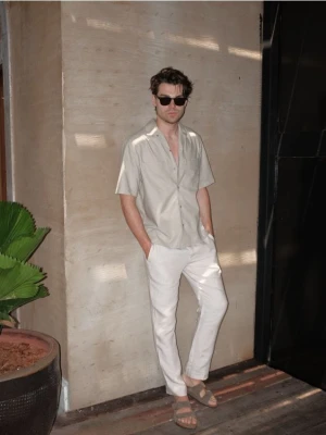 Reserved - Lniane spodnie garniturowe - beżowy