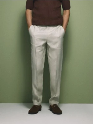 Reserved - Lniane spodnie garniturowe - beżowy