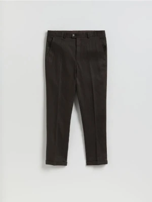 Reserved - Lniane spodnie garniturowe - ciemnobrązowy