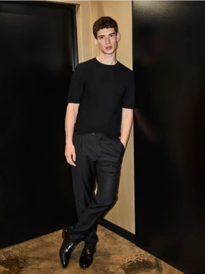 Reserved - Lniane spodnie garniturowe - czarny