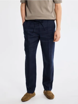 Reserved - Lniane spodnie jogger - granatowy
