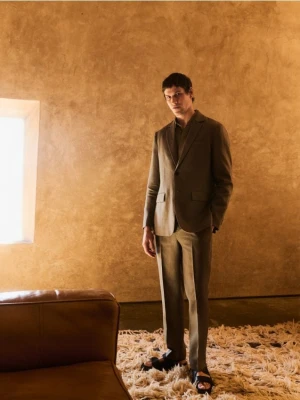 Reserved - Lniane spodnie regular fit - zielony