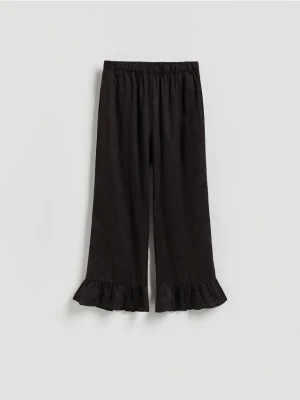 Reserved - Lniane spodnie z falbankami - ciemnobrązowy