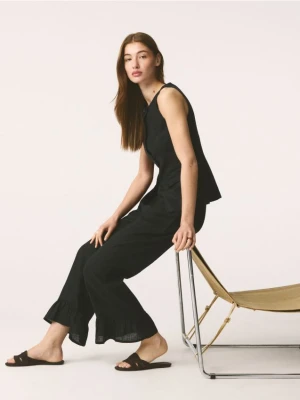 Reserved - Lniane spodnie z falbankami - czarny