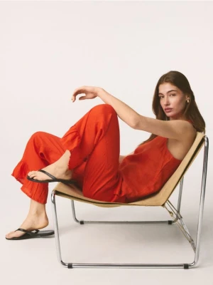 Reserved - Lniane spodnie z falbankami - pomarańczowy