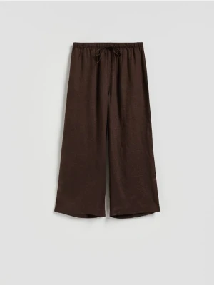 Reserved - Lniane spodnie z wiązaniem - ciemnobrązowy