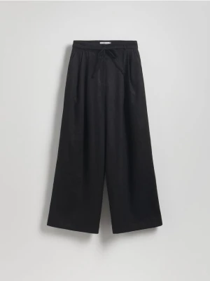 Reserved - Lniane spodnie z wiązaniem - czarny