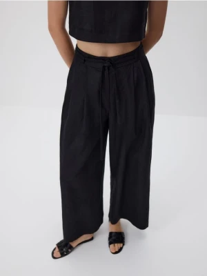 Reserved - Lniane spodnie z wiązaniem - czarny