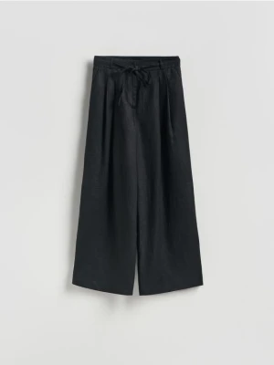 Reserved - Lniane spodnie z wiązaniem - czarny