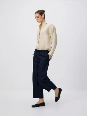 Reserved - Lniane spodnie z wiązaniem - granatowy