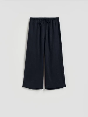 Reserved - Lniane spodnie z wiązaniem - granatowy