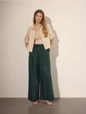 Reserved - Lniane spodnie z wiązaniem - zielony