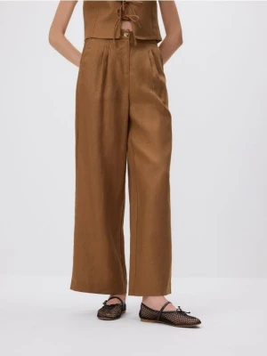 Reserved - Lniane spodnie z zakładkami - brązowy