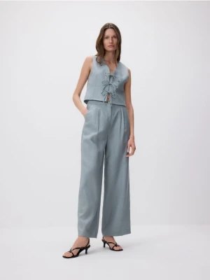 Reserved - Lniane spodnie z zakładkami - granatowy