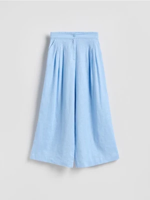 Reserved - Lniane spodnie z zakładkami - jasnoniebieski