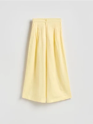 Reserved - Lniane spodnie z zakładkami - jasnożółty