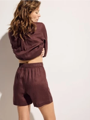 Reserved - Lniane szorty - ciemnobrązowy