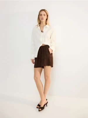 Reserved - Lniane szorty - ciemnobrązowy