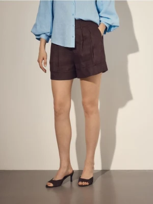 Reserved - Lniane szorty - ciemnobrązowy