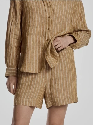 Reserved - Lniane szorty w paski - warm olive