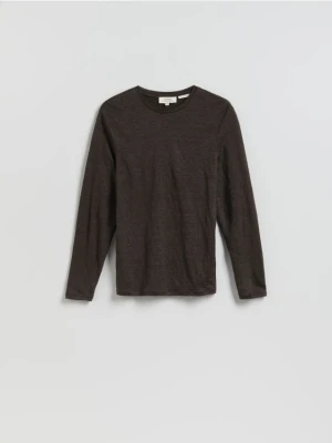 Reserved - Lniany longsleeve - ciemnobrązowy