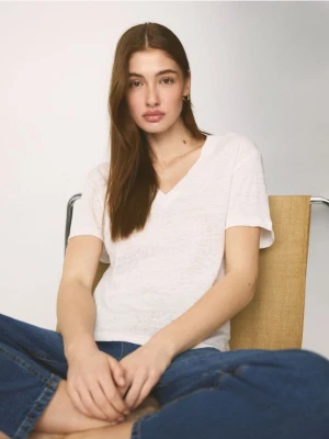 Reserved - Lniany t-shirt - biały
