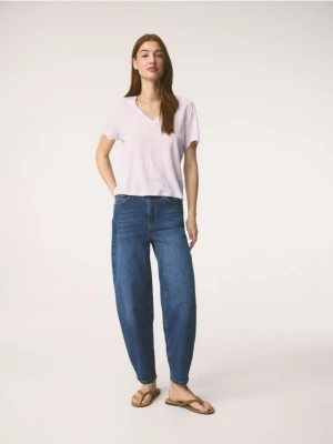 Reserved - Lniany t-shirt - lawendowy