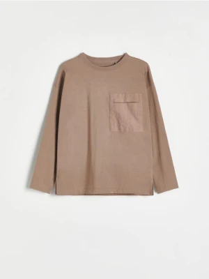 Reserved - Longsleeve oversize z kieszenią - brązowy