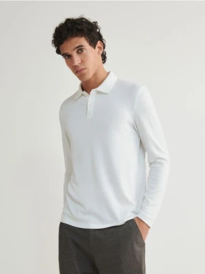 Reserved - Longsleeve polo regular - złamana biel