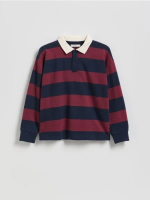 Reserved - Longsleeve polo w paski - granatowy
