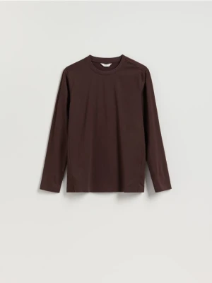 Reserved - Longsleeve regular z przeszyciami - ciemnobrązowy