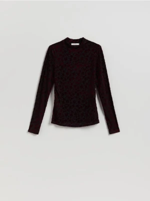 Reserved - Longsleeve w kwiatowy wzór - bordowy