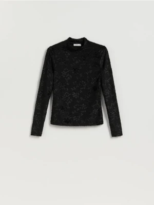 Reserved - Longsleeve w kwiatowy wzór - czarny