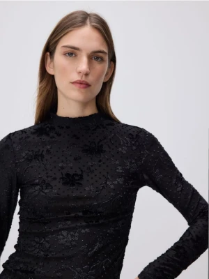 Reserved - Longsleeve w kwiatowy wzór - czarny