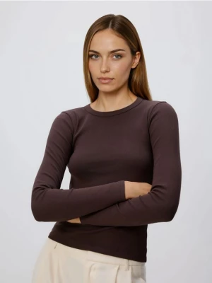 Reserved - Longsleeve w prążek - ciemnobrązowy