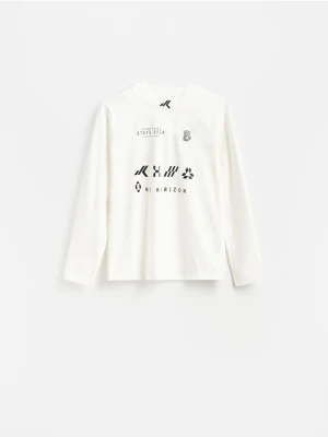 Reserved - Longsleeve z bawełną merceryzowaną - biały