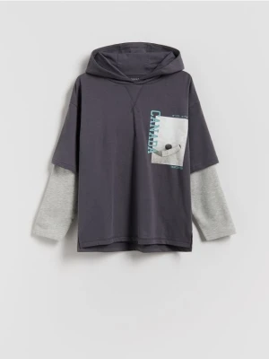 Reserved - Longsleeve z kapturem - ciemnoszary