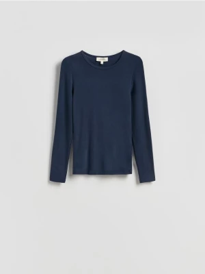 Reserved - Longsleeve z lyocellu i wełny - granatowy