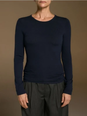 Reserved - Longsleeve z lyocellu i wełny - granatowy