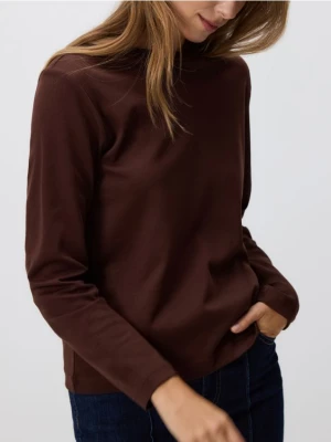 Reserved - Longsleeve z merceryzowanej bawełny - ciemnobrązowy