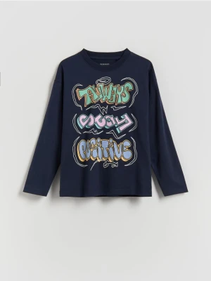 Reserved - Longsleeve z nadrukiem - granatowy