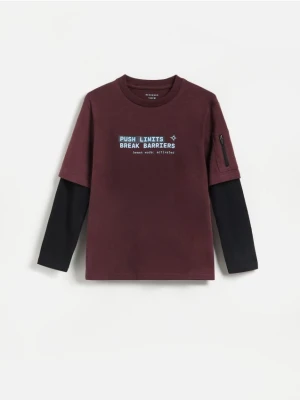 Reserved - Longsleeve z nadrukiem - mahoniowy